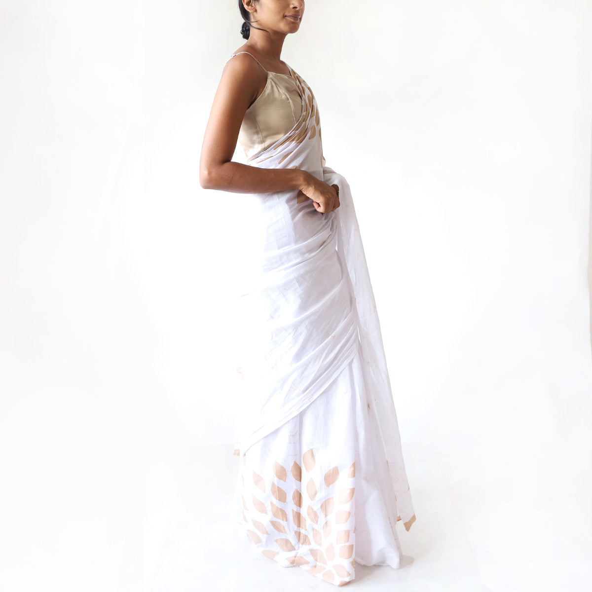 Ivory Bronze Glow Batik Saree