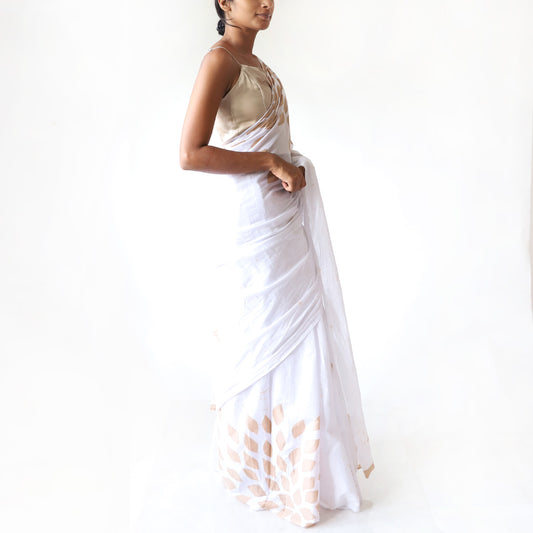 Ivory Bronze Glow Batik Saree
