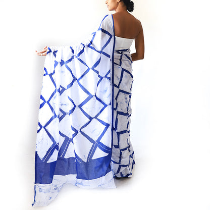 Ocean Grid Batik Saree