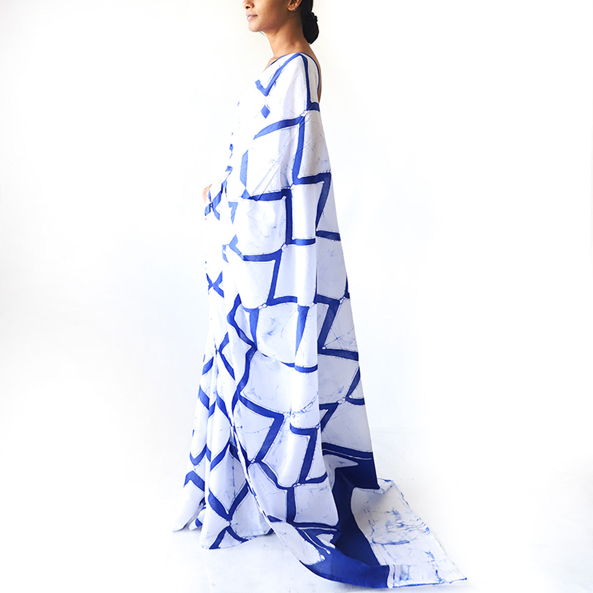 Ocean Grid Batik Saree