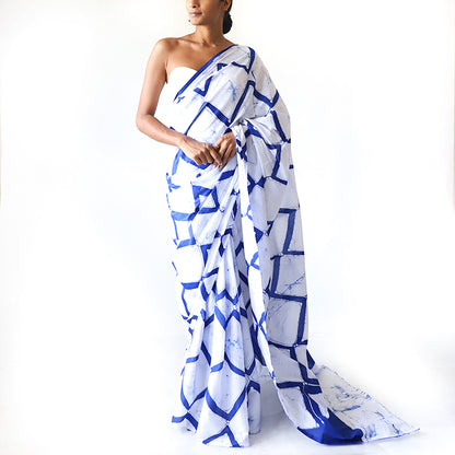 Ocean Grid Batik Saree