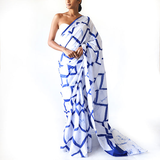 Ocean Grid Batik Saree