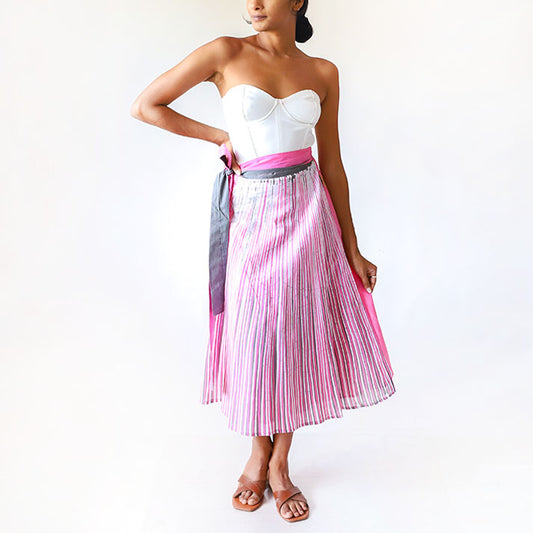 Blush Gray Stripe Batik Skirt