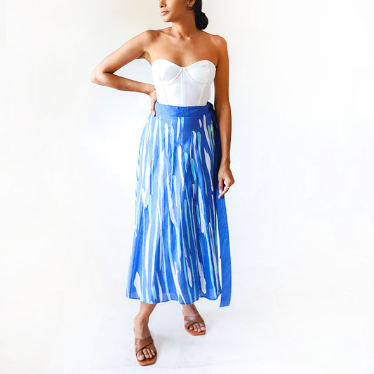 Blue Brush Batik Skirt