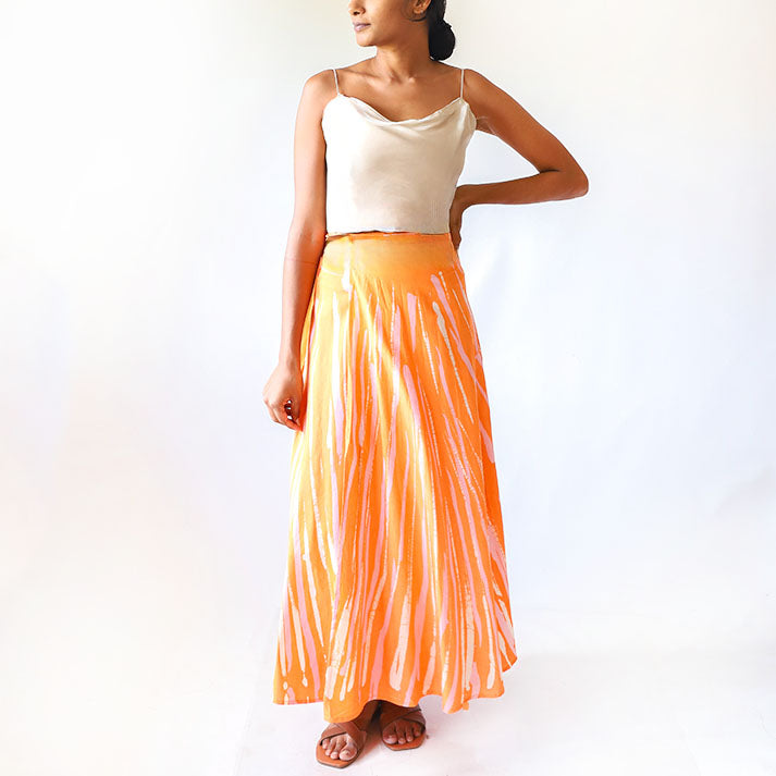Tangerine Stripe Batik Skirt