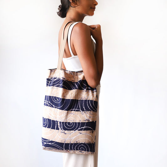 Navy Dune Swirl Batik Tote Bag