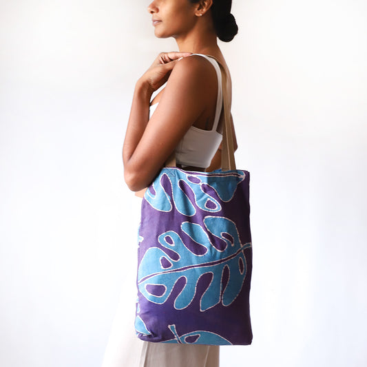 Monstera Twilight Batik Tote Bag