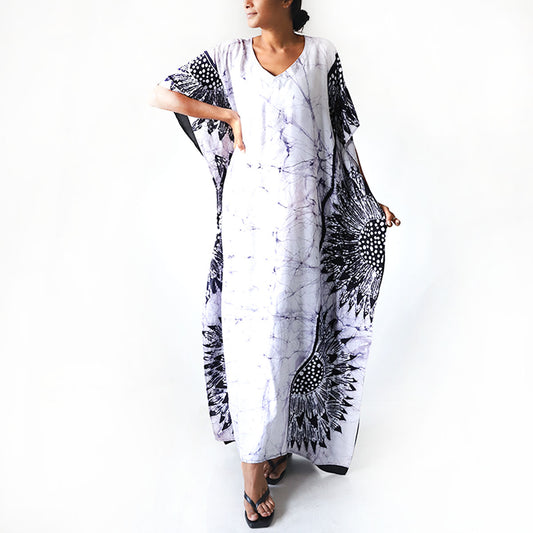 Monochrome Sunflower Batik Kaftan