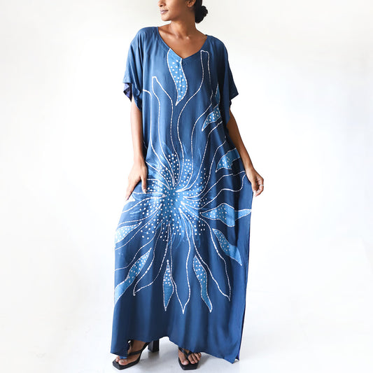 Blue Floral Burst Batik Kaftan