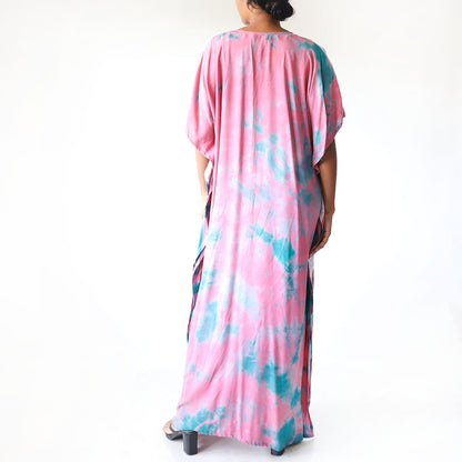 Pink & Turquoise Stripe Batik Kaftan