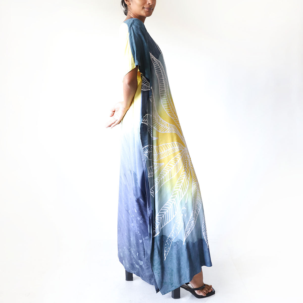 Blue & Yellow Bloom Batik Kaftan
