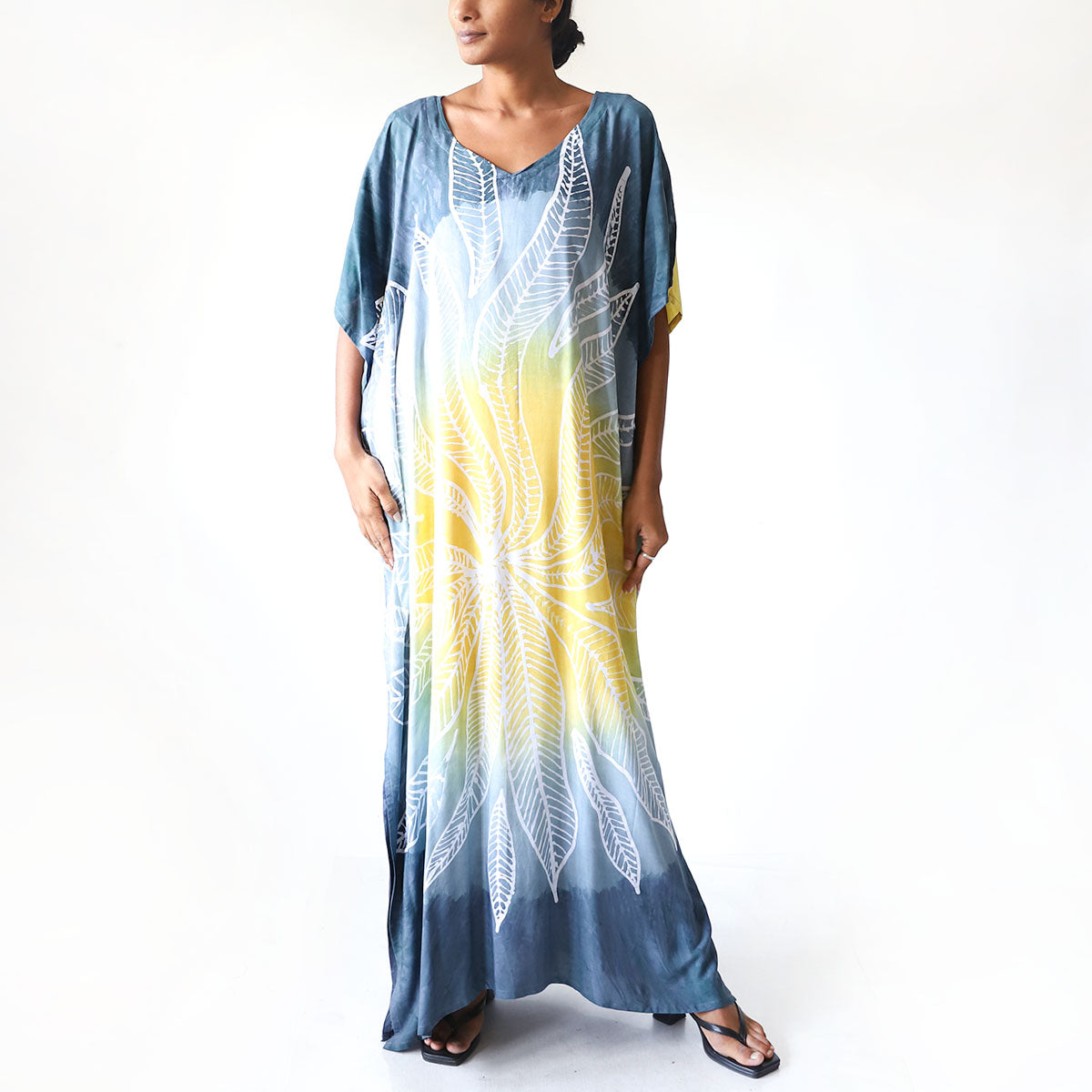 Blue & Yellow Bloom Batik Kaftan