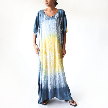 Blue & Yellow Bloom Batik Kaftan