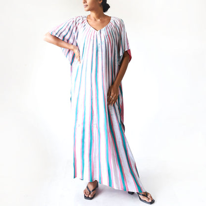 Pink & Turquoise Stripe Batik Kaftan