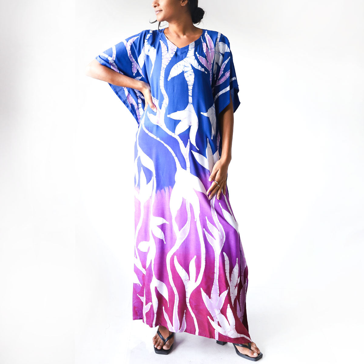 Coral & Sky Vine Batik Kaftan