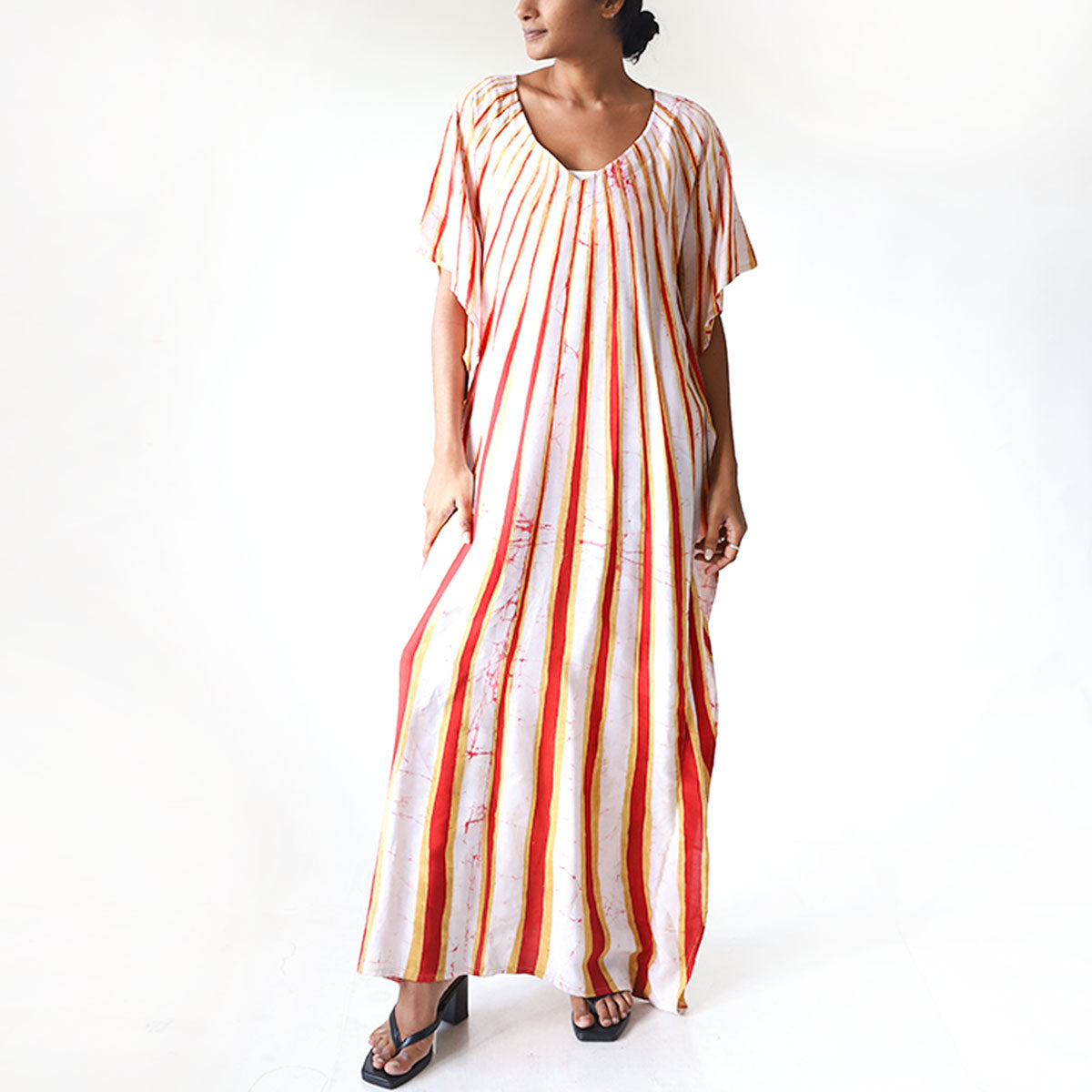 Crimson Stripe Batik Kaftan
