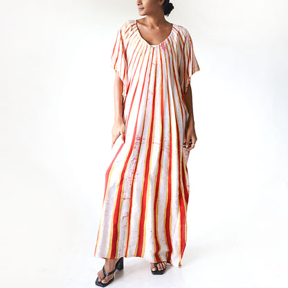 Crimson Stripe Batik Kaftan