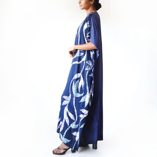 Blue & White Vine Batik Kaftan
