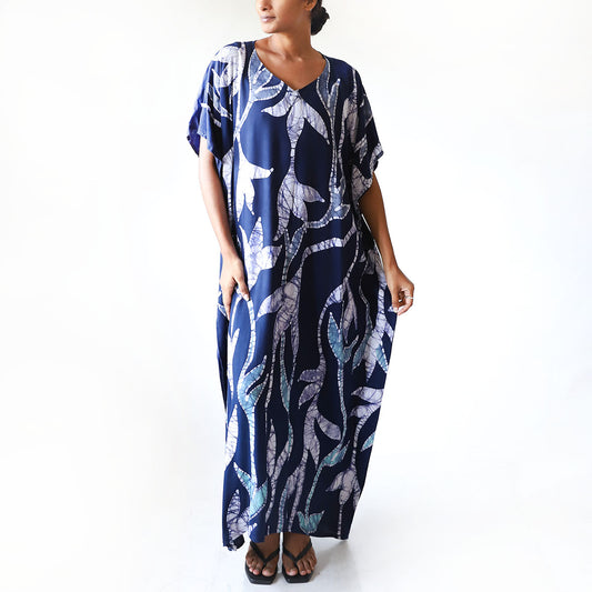 Blue & White Vine Batik Kaftan