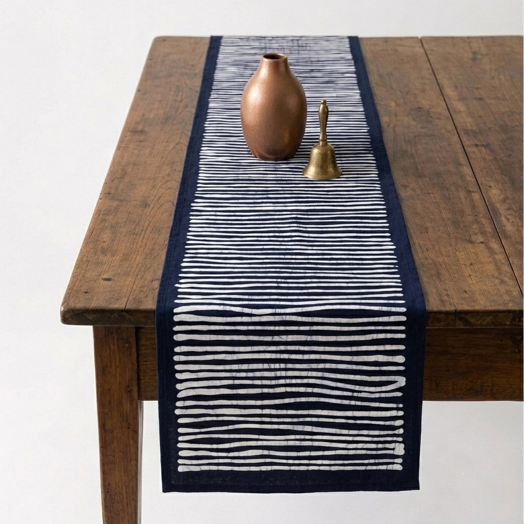 Navy Current Batik Table Runner