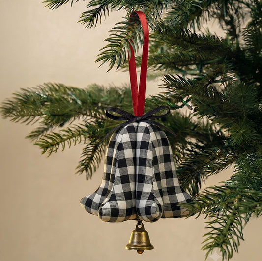 Black &amp; White Gingham Bell Ornament