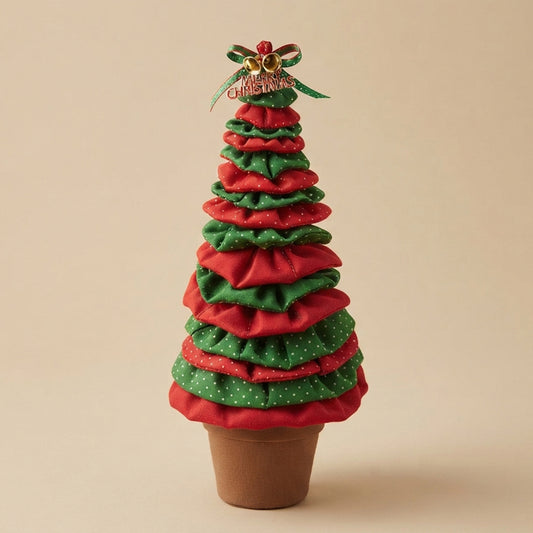 Red & Green Dot Yo Yo Fabric Christmas Tree