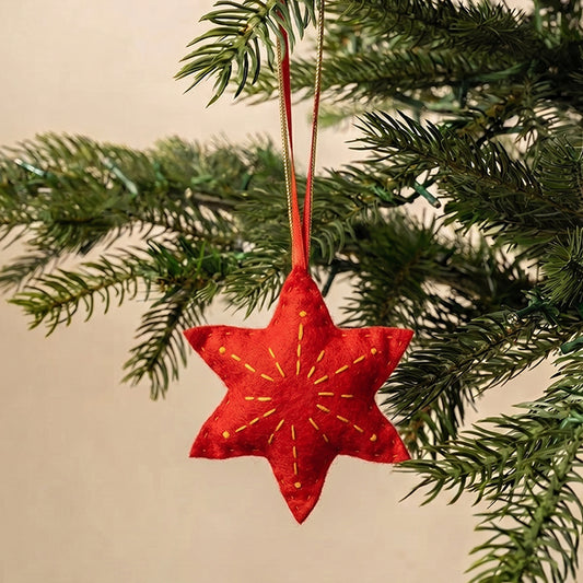 Mistletoe Red Felt Star Ornament