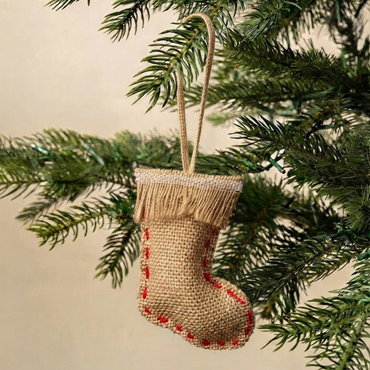 Burlap Mini Stocking with Fringing