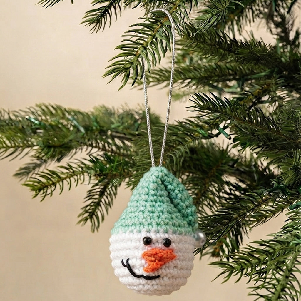 Blue Amigurumi Snowman Ornament