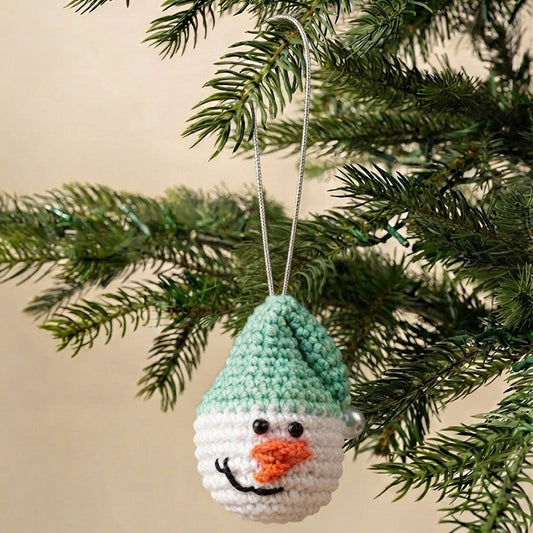 Blue Amigurumi Snowman Ornament