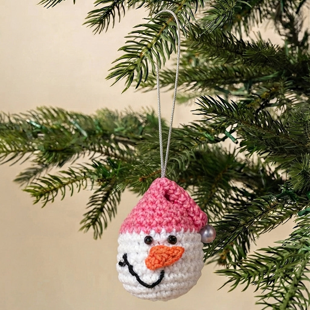 Pink Amigurumi Snowman Ornament