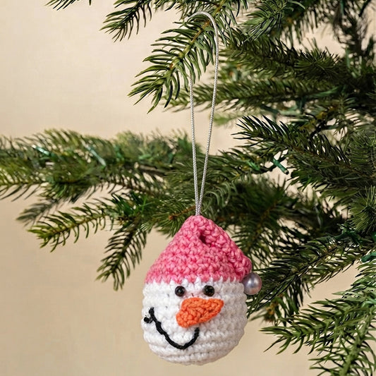 Pink Amigurumi Snowman Ornament