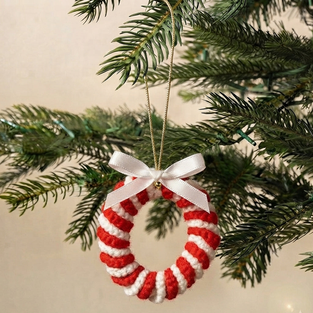 White Candy Cane Wreath Ornament