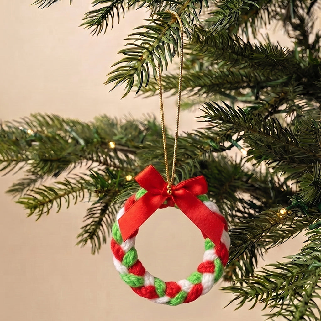 Red Bow Crochet Wreath Ornament