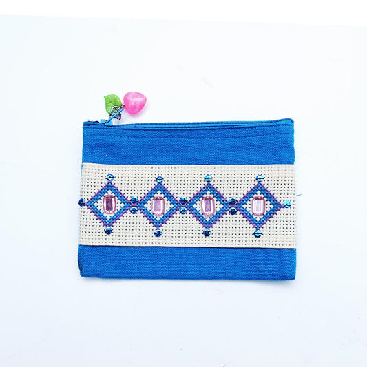 Azure Pencil Case with Cross-stitch