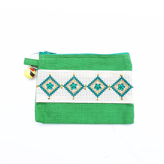 Lime Pencil Case with Cross-stitch