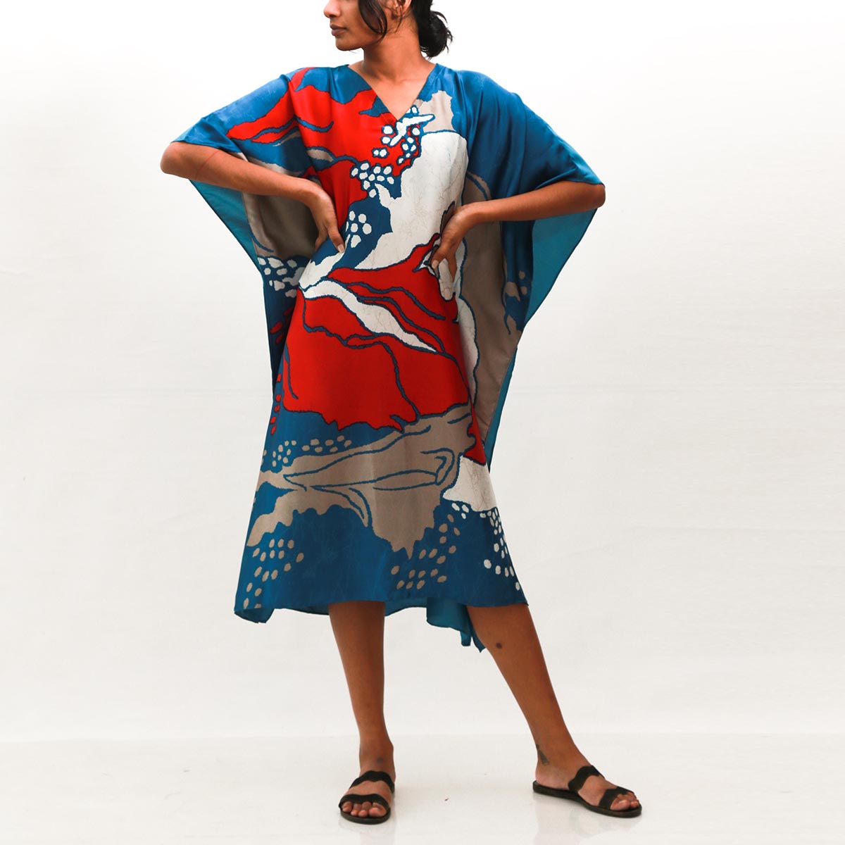 Turq and Red Batik Kaftan