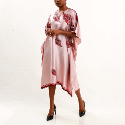 Leaf Print Silk Batik Kaftan