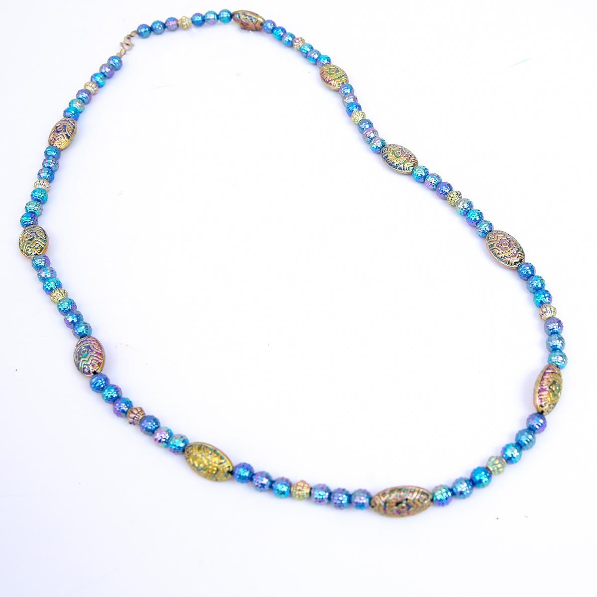 Cyan and bronze beaded becklace