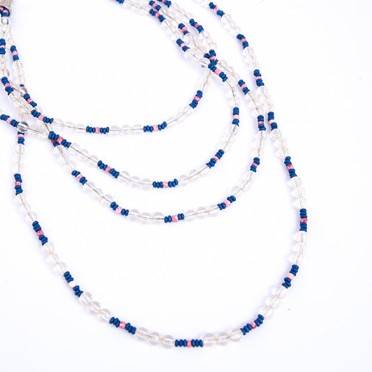 Fuscia, clear and navy beaded becklace
