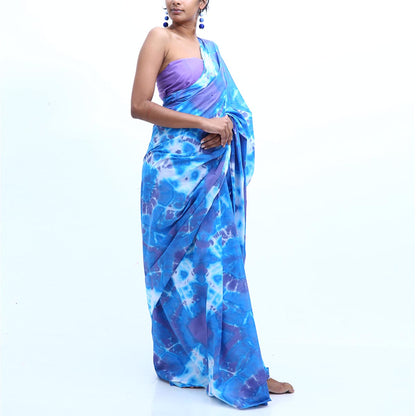 Cyan Hues Tie Dye Saree