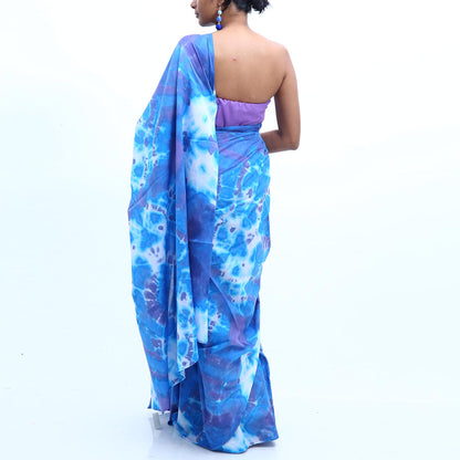 Cyan Hues Tie Dye Saree