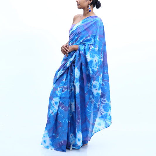 Cyan Hues Tie Dye Saree