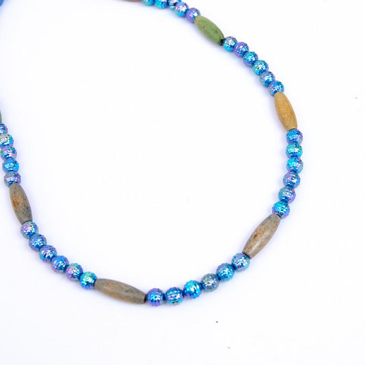 Turq and wooden beaded necklace