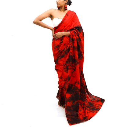 Red Splash Tie Dye Saree