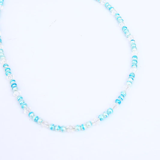 Cyan and clear beaded necklace