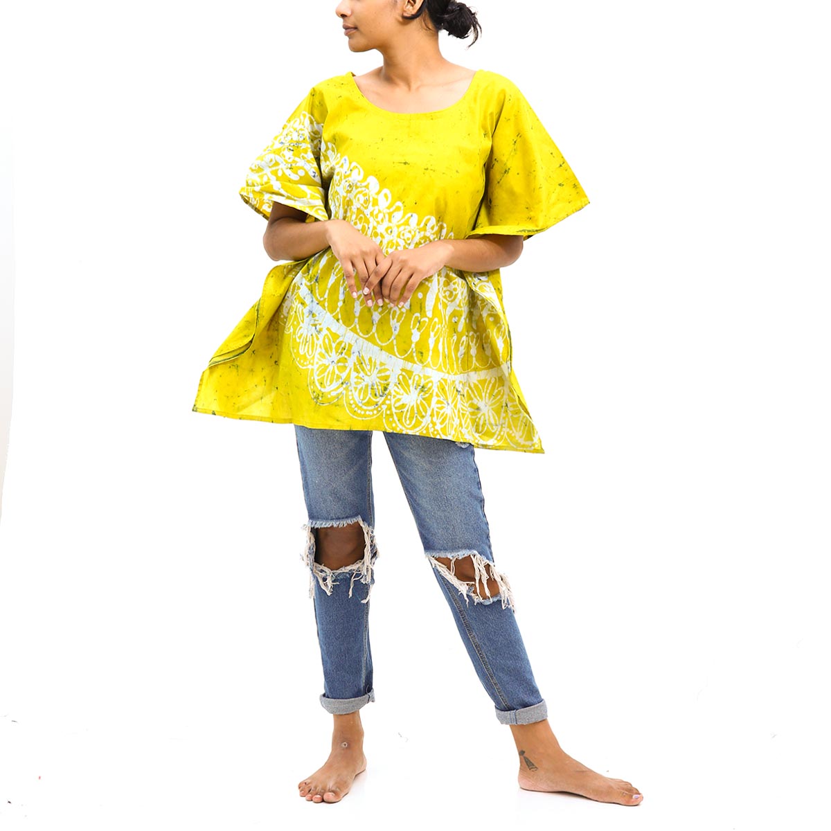 Yellow Motif Batik Ponch Top