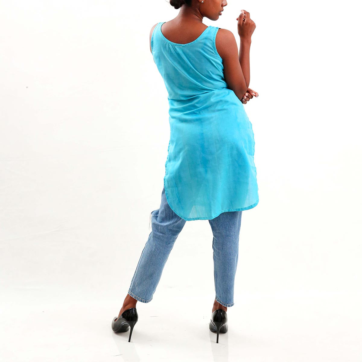 Teal Block Printed Kurta Top