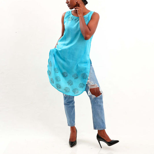 Teal Block Printed Kurta Top