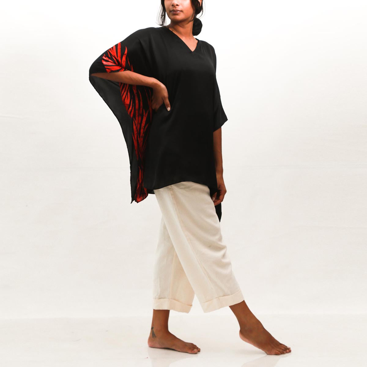 Black Floral Batik Top